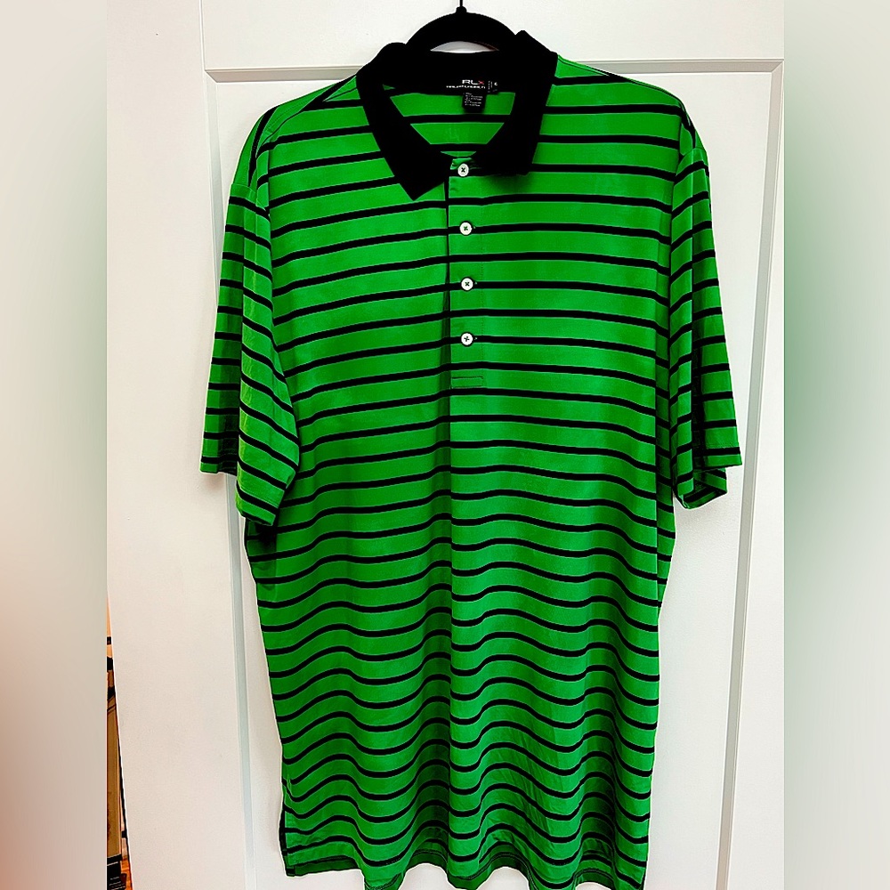 XL RLX Ralph Lauren Polo Green Navy Stripe